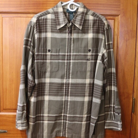 Lauren Ralph Lauren Green & Tan Plaid Shacket Full Zip Shirt Jacket LG - Picture 2 of 11